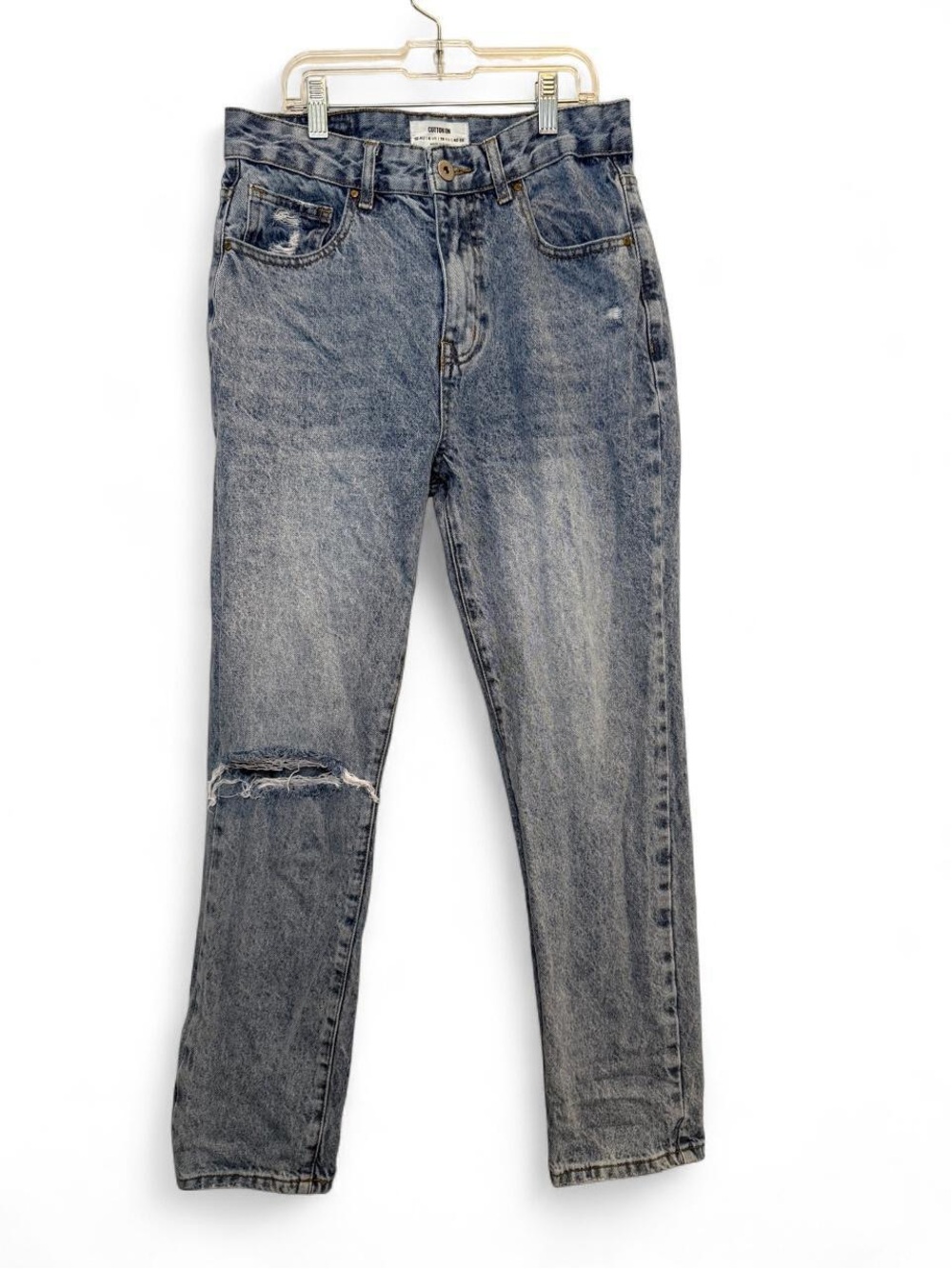 Cotton On Denim Straight Leg Distressed Ripped Acid Wash Mom Jeans Size 6